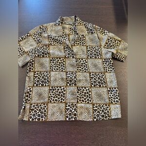 Notation Women’s Checkered Cheetah Print Button Down Short Sleeve Size XL